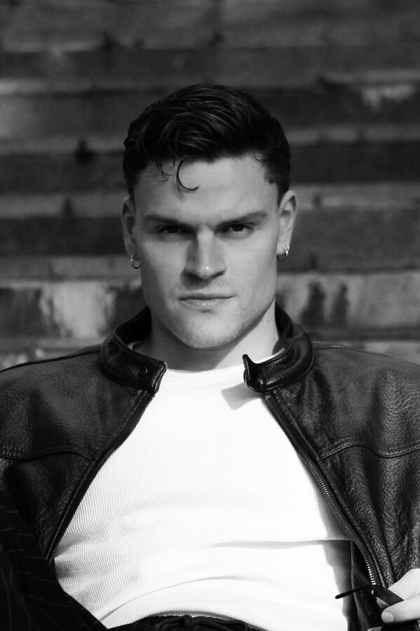 Guglielmo Coiro cinematic black and white fashion photoshoot actor model